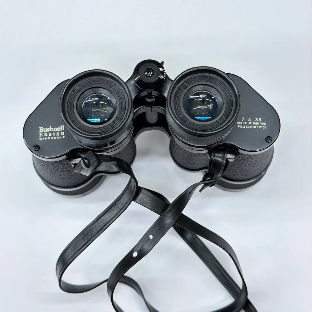 Vtg Bushnell Ensign 7x35 Insta-Focus Wide Angle Binoculars w/ Case‎ Manual Japan